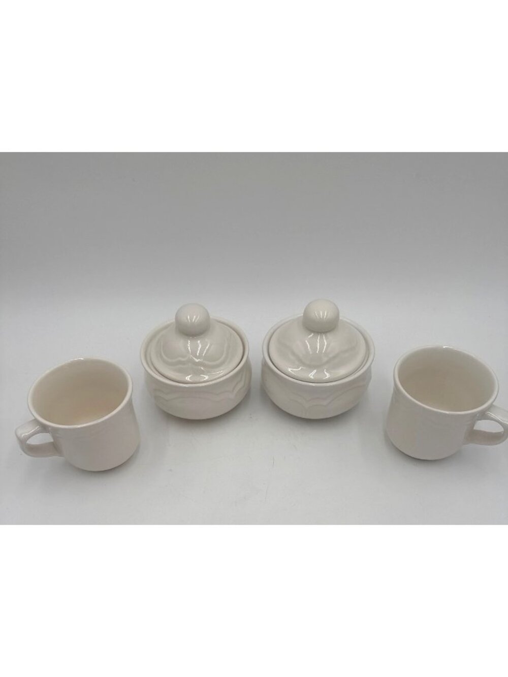 Vintage Set of Ceramic Lidded Condiment Bowls with 2 Coffee Cups Cottagecore